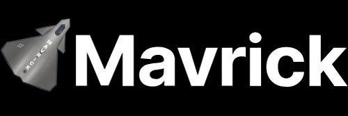 Mavrick logo — white wordmark with jet, for dark backgrounds